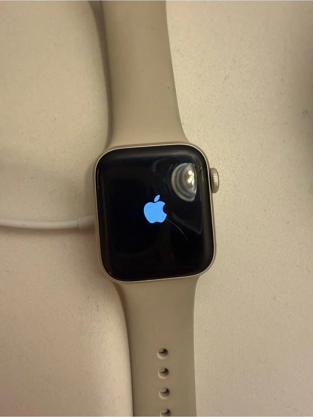 Apple Watch SE 2 with Light Stone Silicone Sport Band - Cream/Taupe S/M